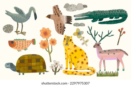 Ilustración vectorial de acuarela animal, diseño lindo para niños