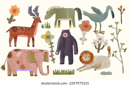 Animal watercolor vector illustration, cute design for kids