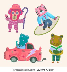 Animal watercolor vector illustration, cute design for kids