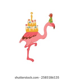 Animal wearing a party cap, celebrating a birthday with a gift