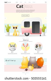 Animal Website Template  Banner And Infographic With Cat , Vector , Illustration