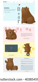 Animal website template with cute Bears, vector, illustration