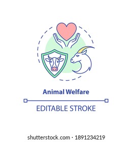 Animal welfare concept icon. Ranch livestock health. Veterinary care. Cow, goat wellbeing. Farm cattle idea thin line illustration. Vector isolated outline RGB color drawing. Editable stroke