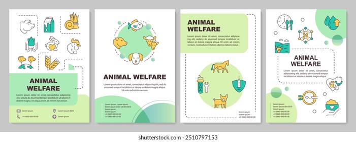 Animal welfare green circle brochure template. Leaflet design with linear icons. Editable 4 vector layouts for presentation, annual reports