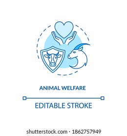 Animal welfare turquoise concept icon. Ranch livestock health. Veterinary care. Cow, goat wellbeing. Farm cattle idea thin line illustration. Vector isolated outline RGB color drawing. Editable stroke