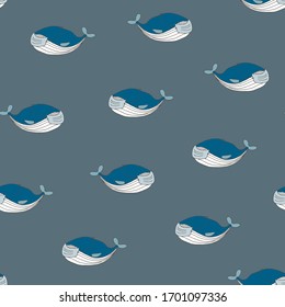 Animal whale with medical mask medical coronavirus epidemic virus hand drawn vector seamless pattern for kids