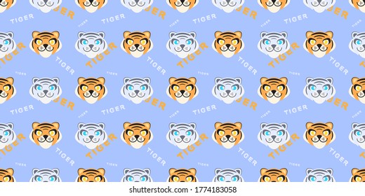 Patrón animal (gato salvaje) sin foco. Caricatura de Tigre en fondo azul.
