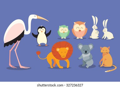 Animal Wild Collection Set Flat Vector Illustration