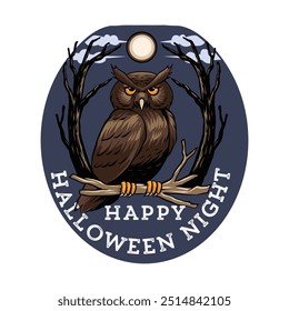Animal Wild Crow Cat Building Skull Illustration Vintage Graphic Icon Halloween Design Art Vector