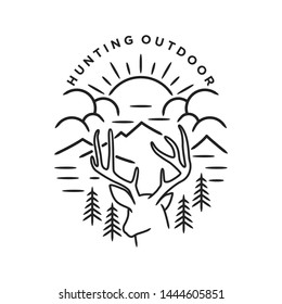 Animal wildlife deer hunting with mountain head deer vintage logo.