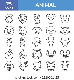 Animal And Wildlife, Animal Face, Icon, Icon Set, Collection, Icons Logo Design Vector Template Illustration Sign And Symbol Pixels Perfect