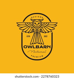 animal wildlife forest tree bird barn owl flying badge vintage geometric logo design vector