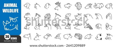 Animal and wildlife head side view outline icon . Editable stroke . Vector .
