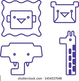 Animal wildlife icon set lion elephant cheetah giraffe line art