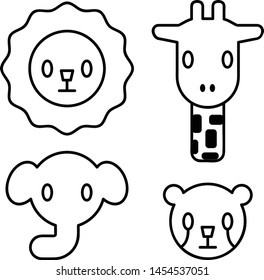 Animal wildlife icon set lion elephant cheetah giraffe line art rounded