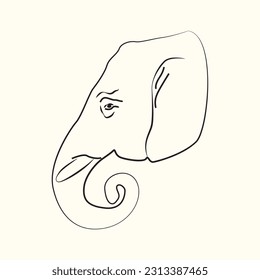 Animal in wildlife in modern simple linear style.Elephant tattoo graphics.