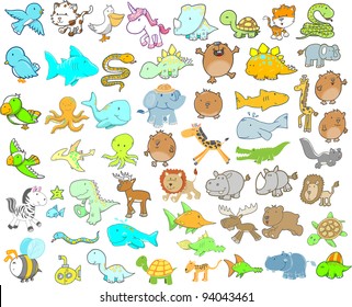 Animal Wildlife Safari Vector Illustration  Design Elements Set