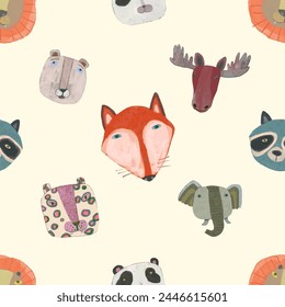 Animal wildlife seamless pattern. watercolor vector.