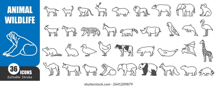 Animal and wildlife side view outline icon . Editable stroke . Vector .