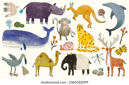 Animal wildlife watercolor vector illustration.