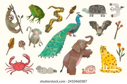 Animal wildlife watercolor vector illustration.