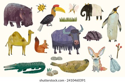 Animal wildlife watercolor vector illustration.