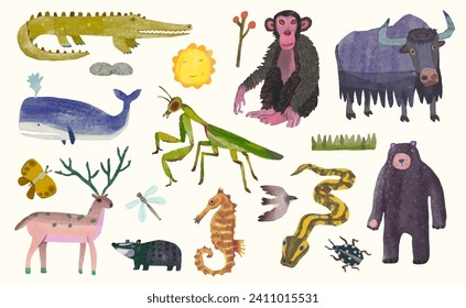 Ilustración del vector de acuarela de fauna silvestre animal.