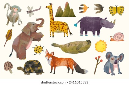 Animal wildlife watercolor vector illustration.