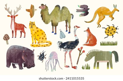 Ilustración del vector de acuarela de fauna silvestre animal.