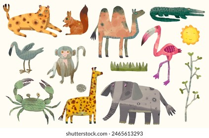 Conjunto de Ilustración vectorial de acuarela de fauna animal.