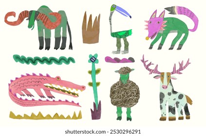 Ilustración vectorial de acuarela de fauna silvestre.