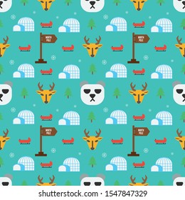 Animal and wildlife in winter season seamless pattern. Holiday cartoon vector. Winter season background.