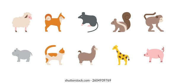animal wildlife zoo icons. flat color style icon set