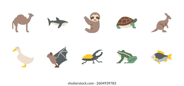animal wildlife zoo icons. flat color style icon set