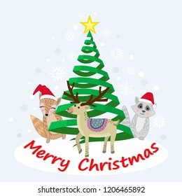 Animal in winter christmas card.