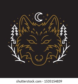 Animal Wolf Night Line Graphic Illustration Vector Art T-shirt Design