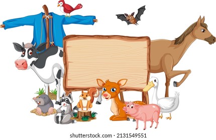 Animal with wooden sign banner illustration