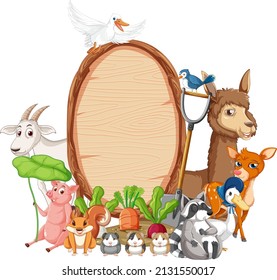 Animal with wooden sign banner illustration