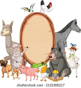 Animal with wooden sign banner illustration