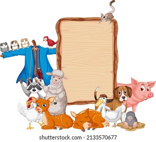 Animal with wooden sign banner illustration