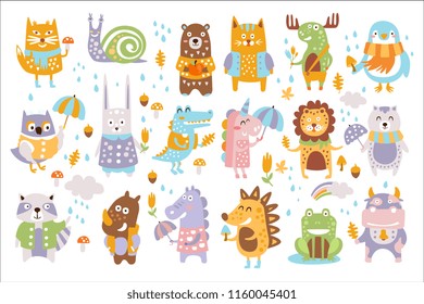 Animal Woodland Autumn Vector Set. Cartoon of cute animals vector set