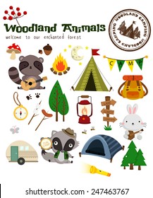 Animal Woodland Camping Vector Set