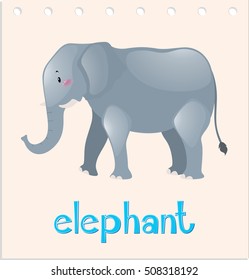 Animal wordcard with elephant illustration