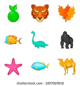 Animal world icons set. Cartoon set of 9 animal world vector icons for web isolated on white background
