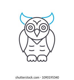 Animal world   owl vector thin line stroke icon. Animal world   owl outline illustration, linear sign, symbol concept.