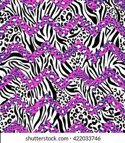 animal zebra and leo mix zigzag ~ seamless background