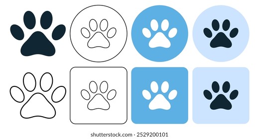 animal zoo footprint step, pet cat and dog paw vector pictogram sign icon symbol ui and ux design, glyphs and stroke line