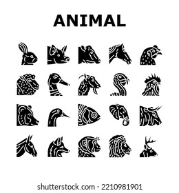 animal zoo nature wildlife icons set vector. lion, elephant, jungle safari, fox, funny baby, zebra tiger, bear, giraffe, nature animal zoo nature wildlife glyph pictogram Illustrations