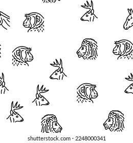animal zoo nature wildlife vector seamless pattern thin line illustration