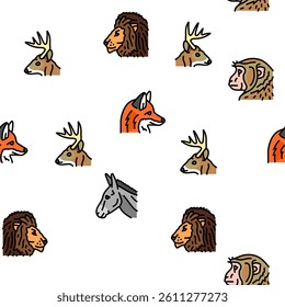 animal zoo nature wildlife vector seamless pattern thin line illustration